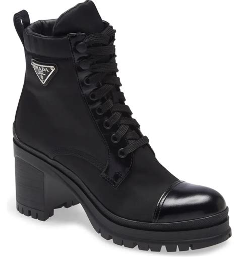 prada shoes army|Prada block heel combat boots.